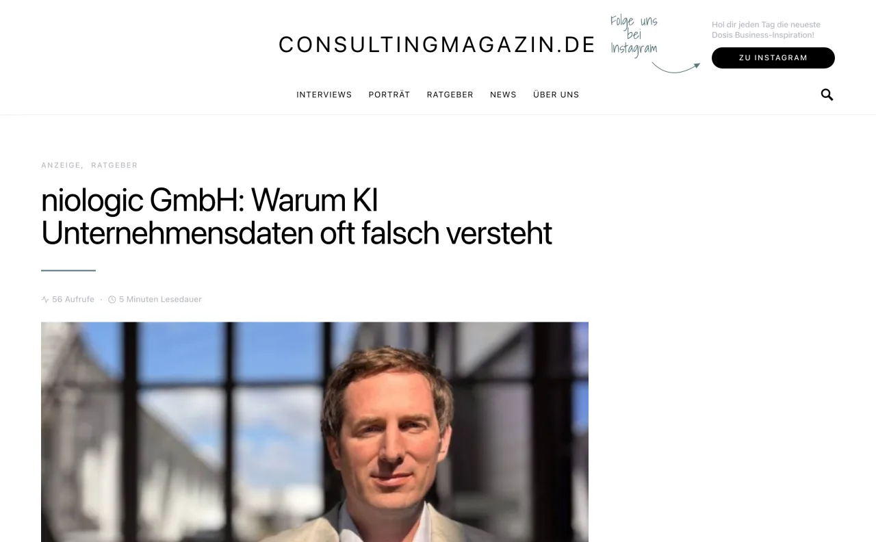 Interview im ConsultingMagazin mit Dr. Alexander Nichau von niologic: Warum KI Unternehmensdaten oft falsch versteht